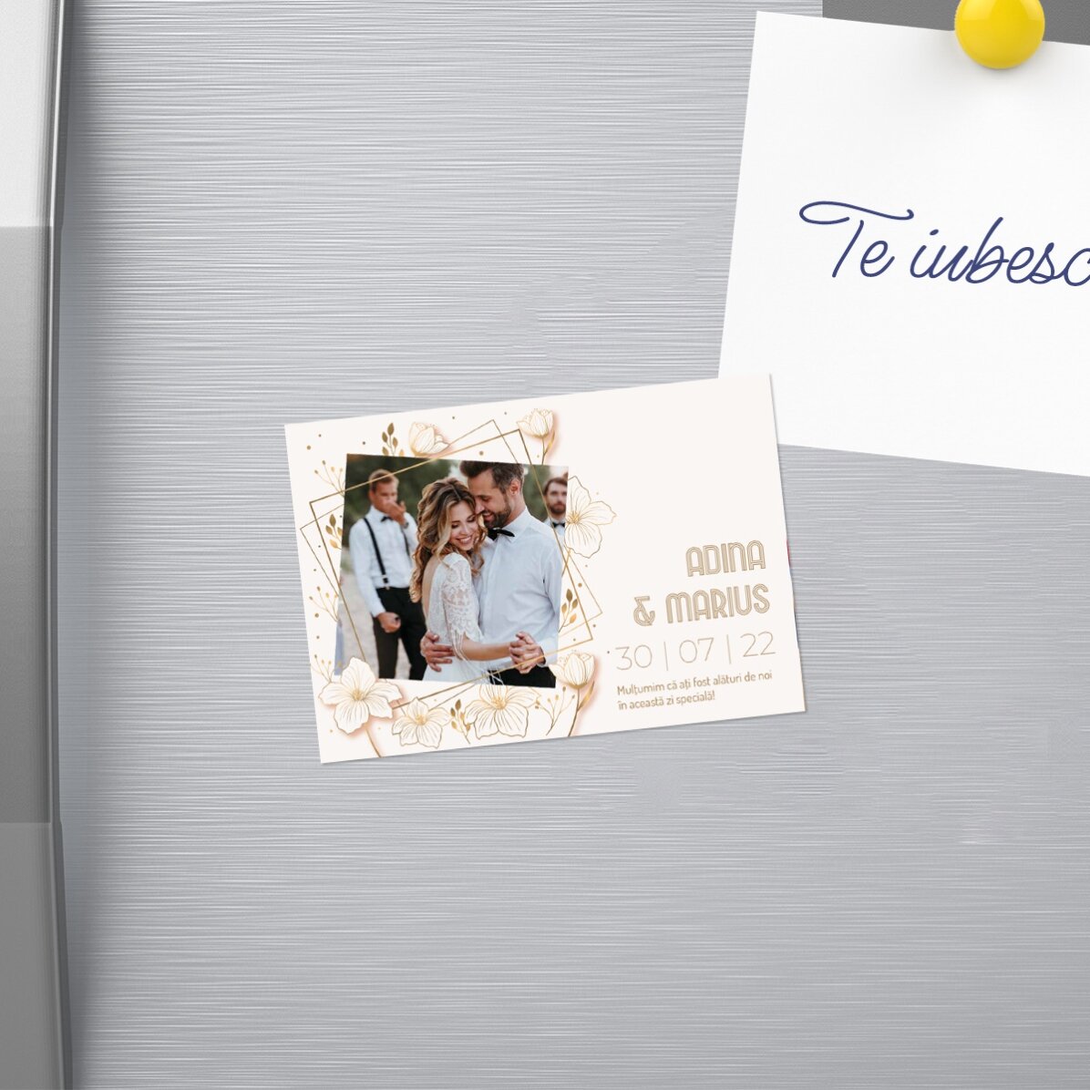 Magnet 10x7 cm personalizat cu o poză și text - Mărturie de nuntă