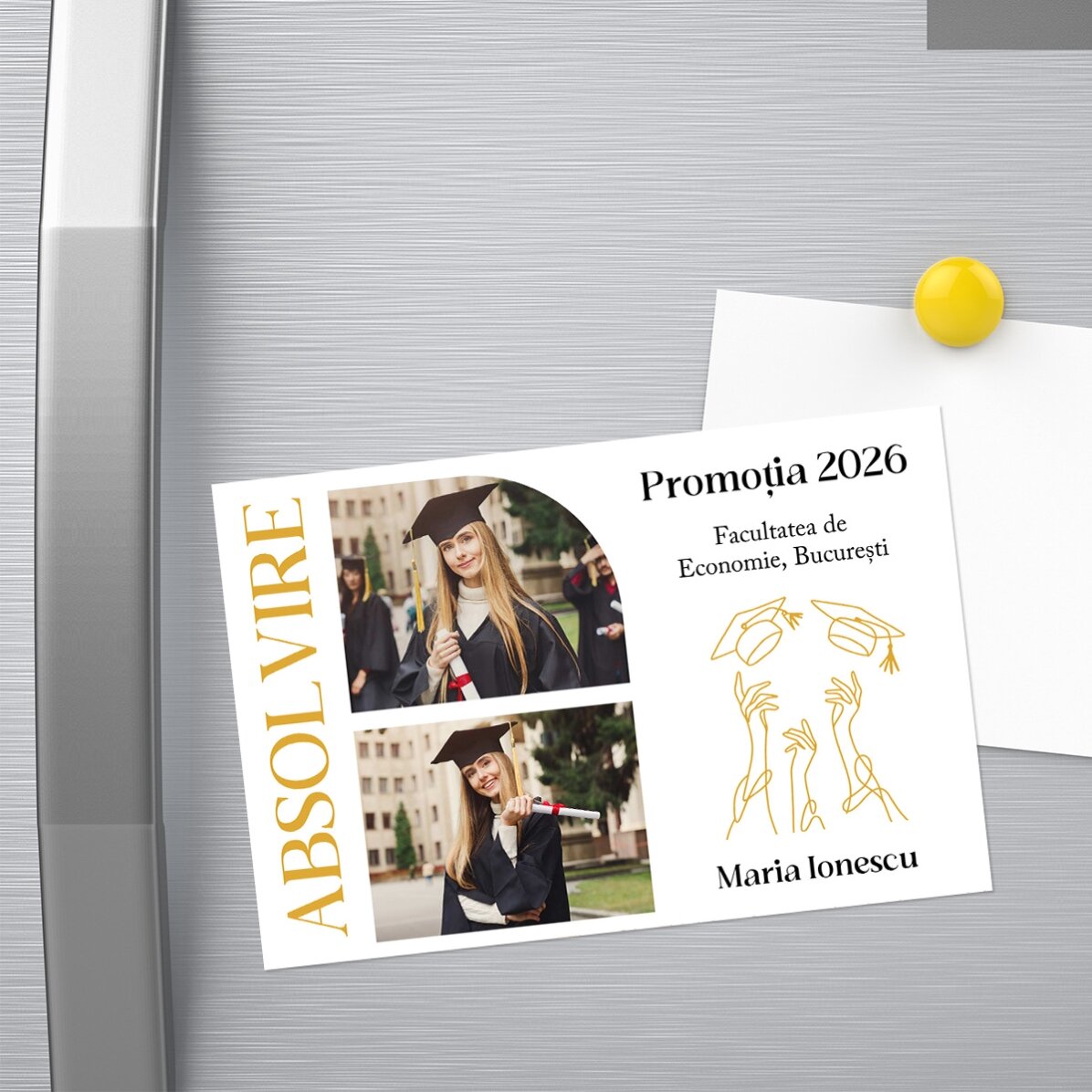 Magnet 15x10 cm personalizat cu 2 poze și text - Absolvire