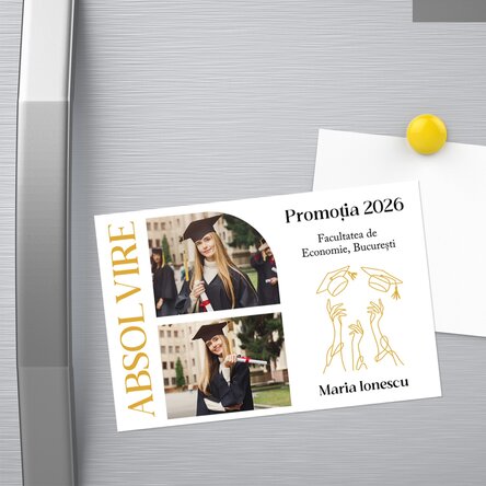 Magnet 15x10 cm personalizat cu 2 poze și text - Absolvire