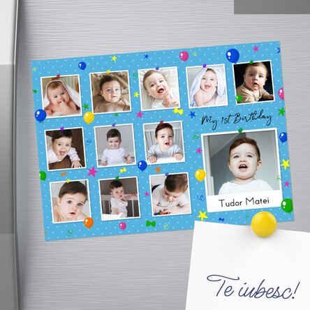 Magnet 18x13cm personalizat cu poze și text - My first birthday