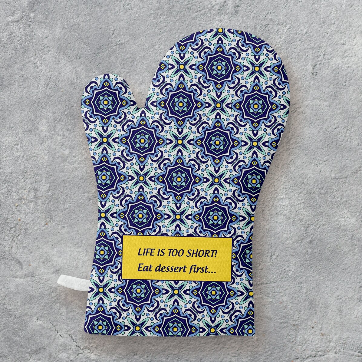 Mănușă de bucătărie personalizată cu text -  dessert first...