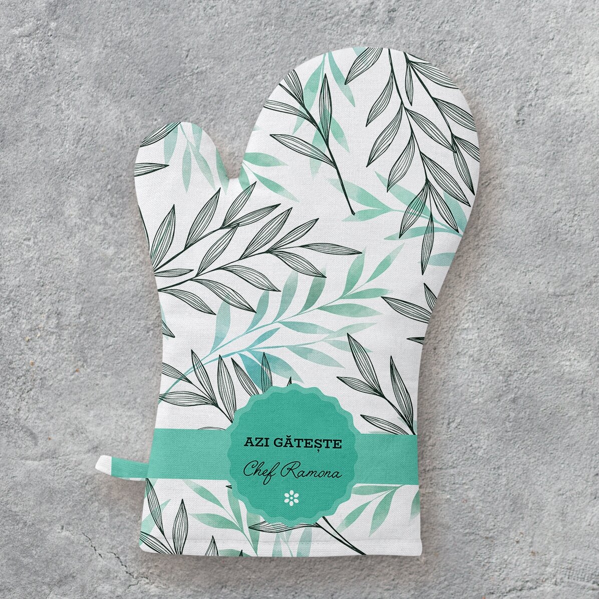 Mănușă de bucătărie personalizată cu text - Leaf pattern