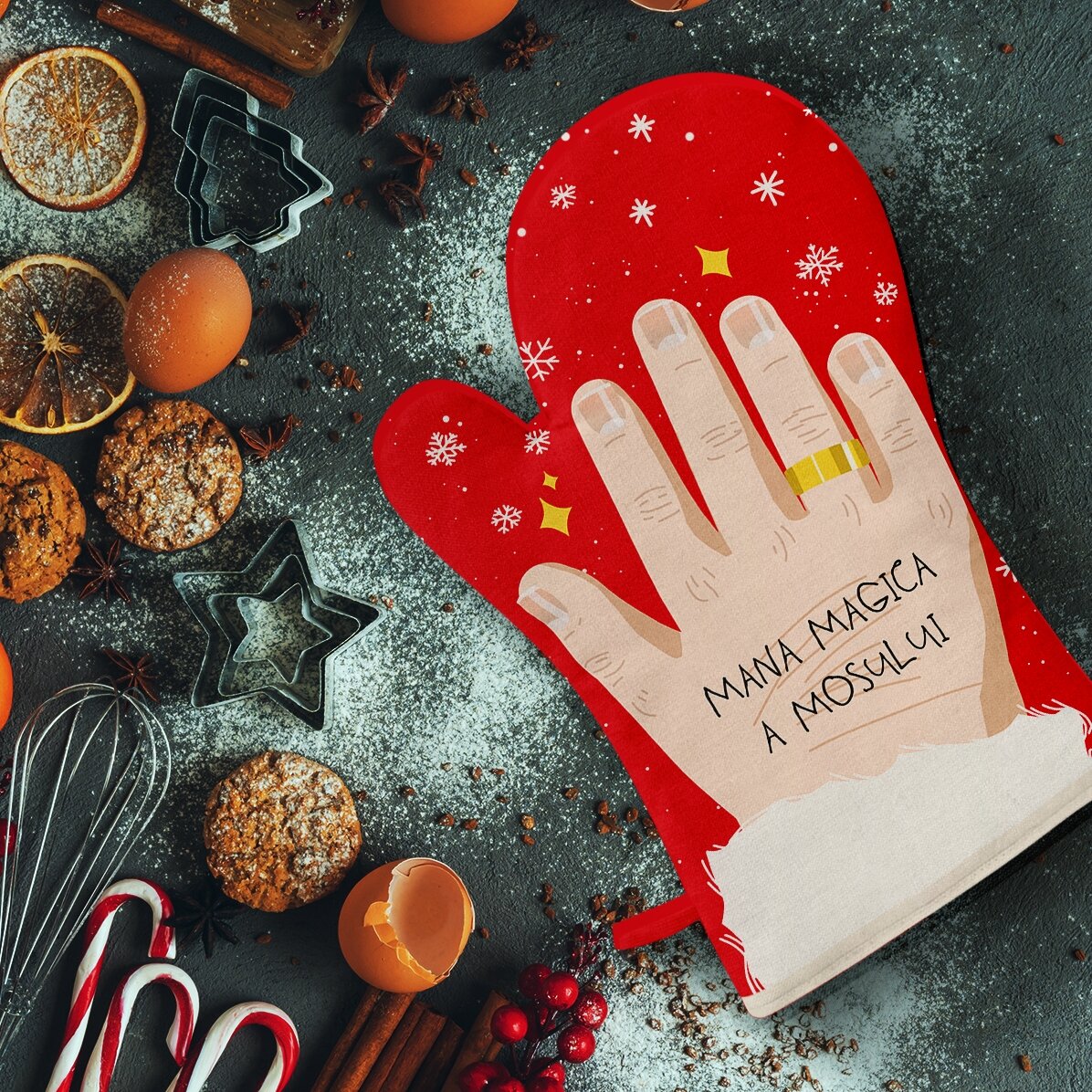 Mănușă de bucătărie personalizată cu text - Mâna magică a Moșului