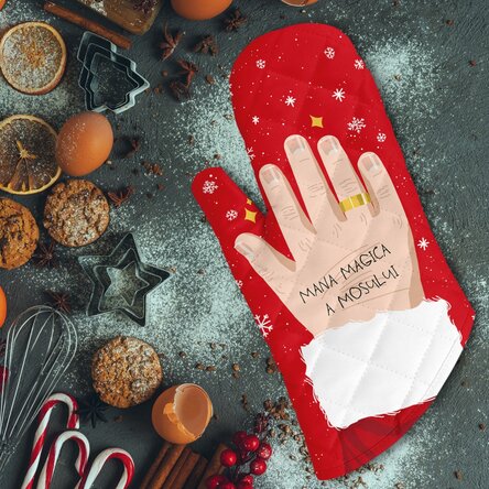 Mănușă de bucătărie personalizată cu text - Mâna magică a Moșului