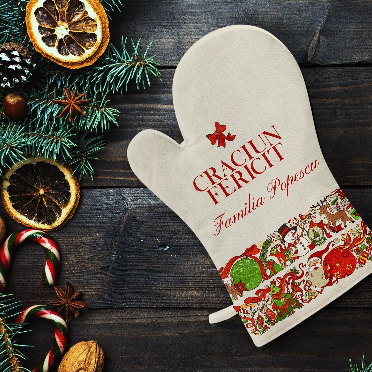 Mănușă de bucătărie personalizată și text - Traditional Christmas
