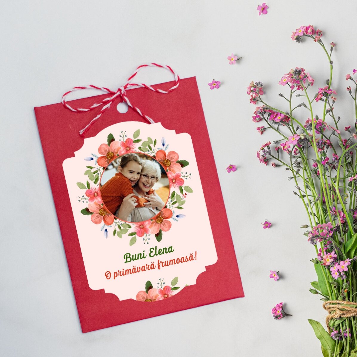 Mărțișor plantabil personalizat cu o poză și mesaj - O primăvară frumoasă!