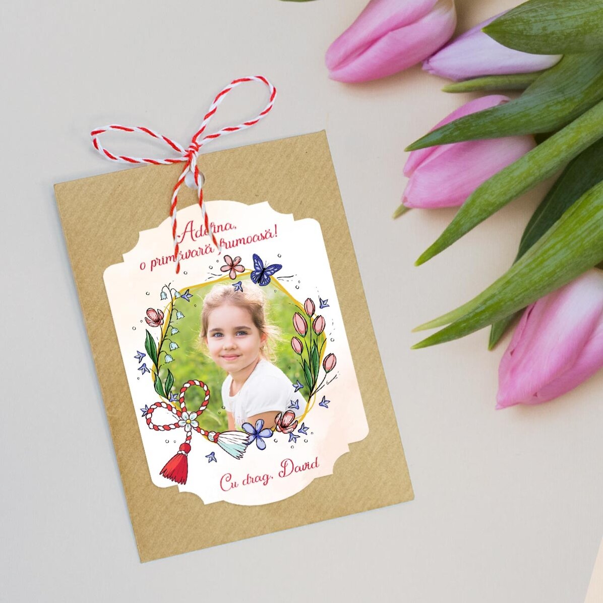 Mărțișor plantabil personalizat cu o poză și mesaj - Floricele