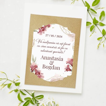 Mărturie plantabilă personalizată cu mesaj  pentru nuntă - Floral