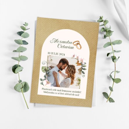 Mărturie plantabilă personalizată cu poză și text pentru nuntă