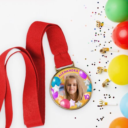 Medalie personalizată cu o poză și text - Happy Birthday