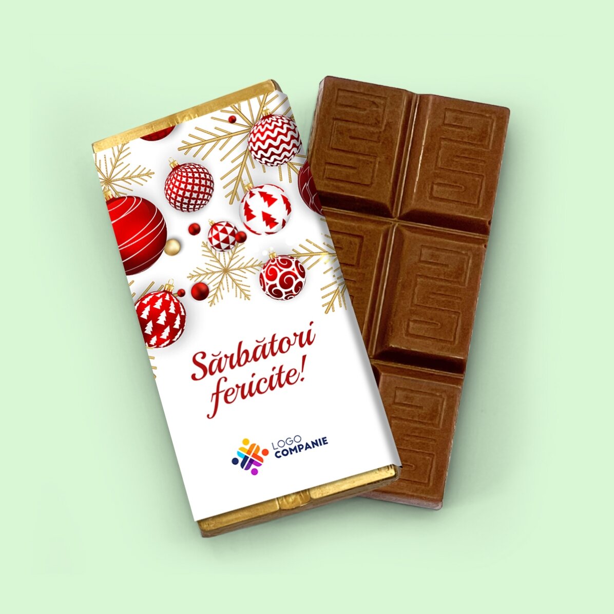 Mini tabletă de ciocolată personalizată cu logo și mesaj - Globuri