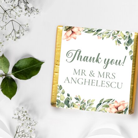 Mini ciocolată mărturie personalizată cu mesaj - Thank you!