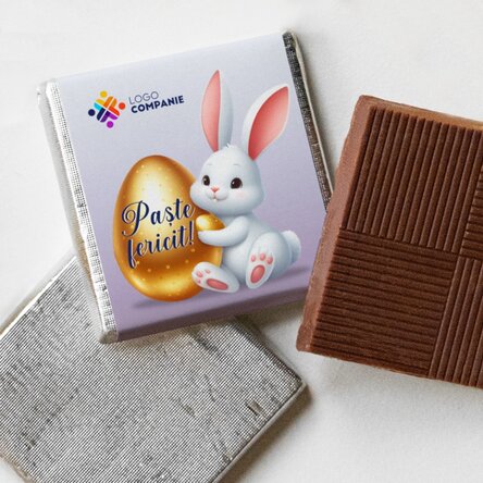 Mini ciocolată personalizată cu logo și mesaj - Iepuraș de Paște