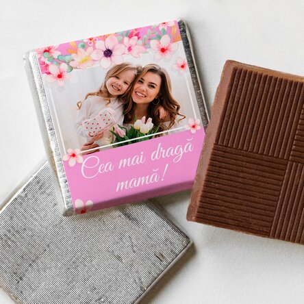 Mini ciocolată personalizată cu poză și mesaj - Cea mai dragă