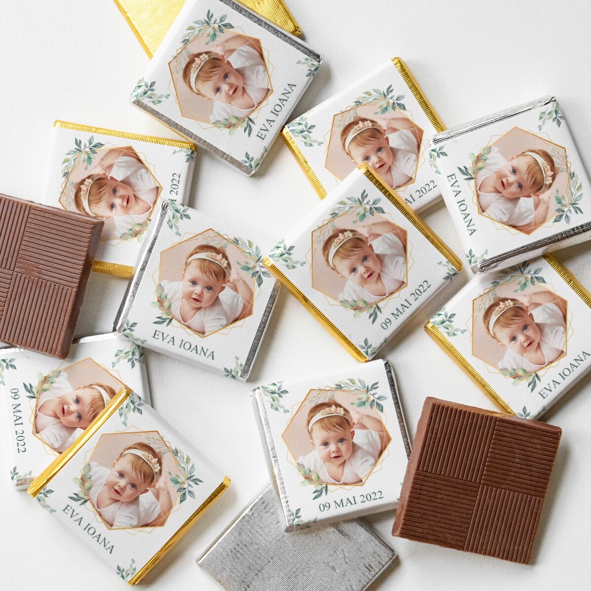 Mini ciocolată mărturie personalizată cu poză și text -  Elegance