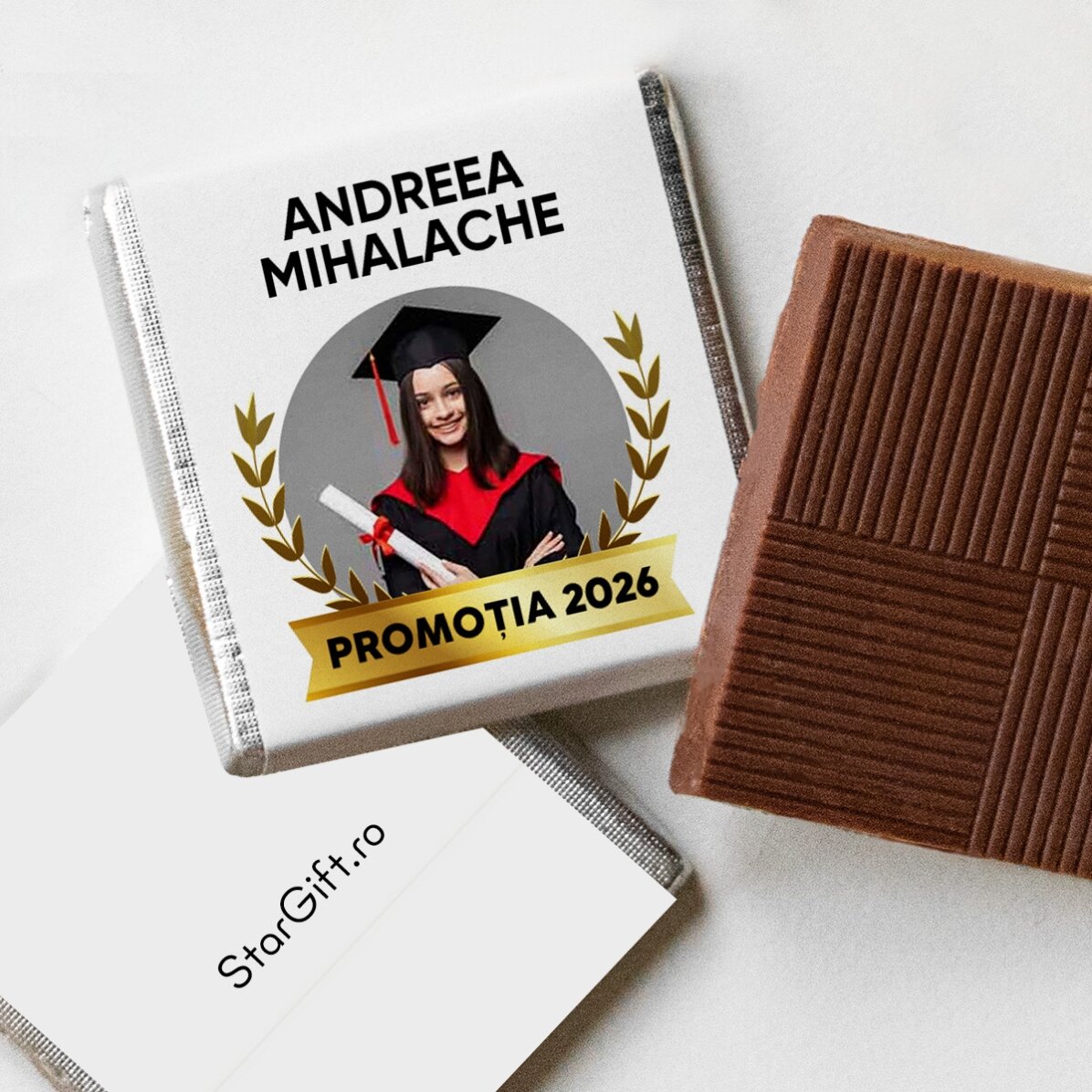 Mini ciocolată personalizată cu text și poză sau logo - Absolvire