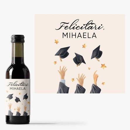 Mini sticluță de vin pentru absolvire personalizată cu text - Felicitări