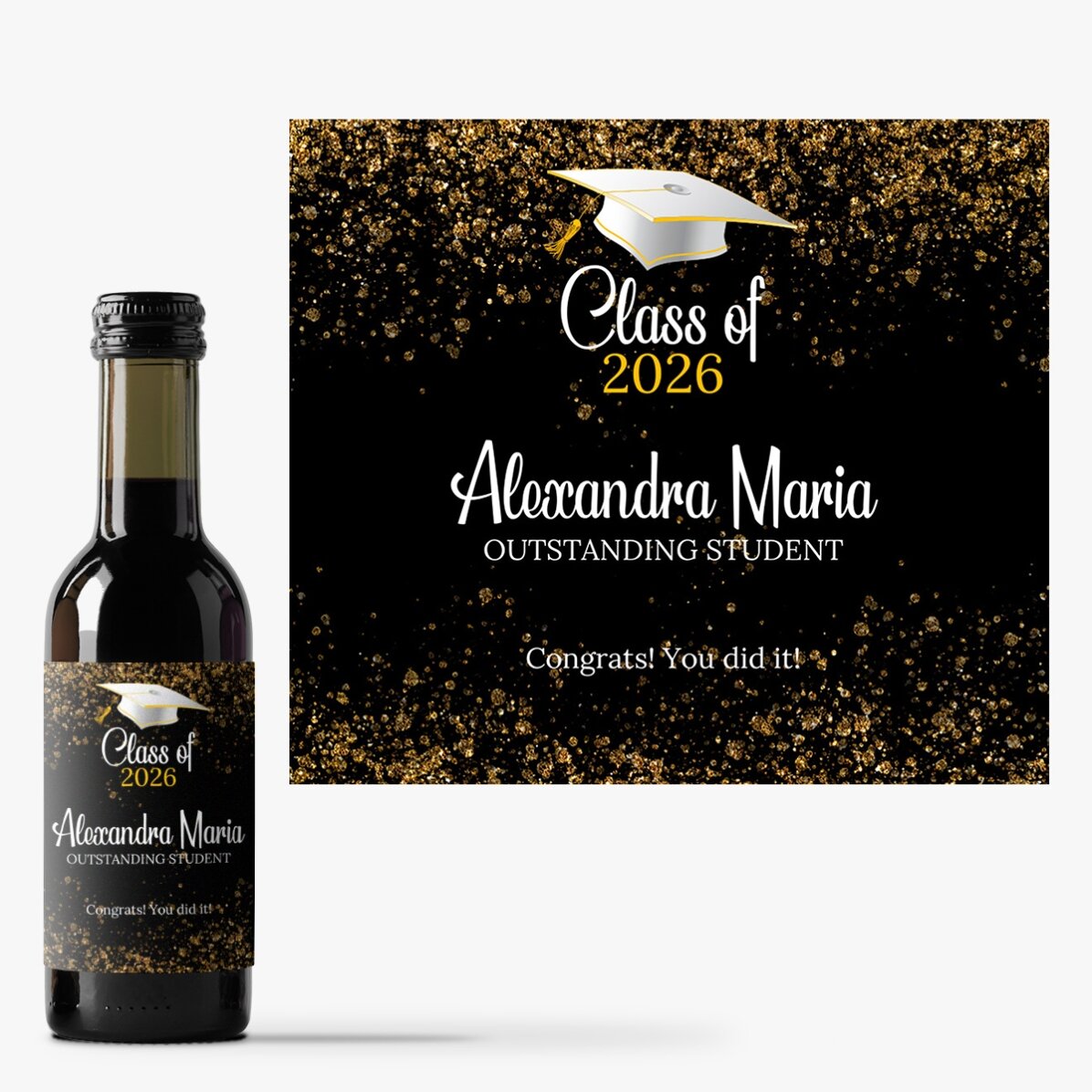 Mini sticluță de vin pentru absolvire personalizată cu text - Outstanding student