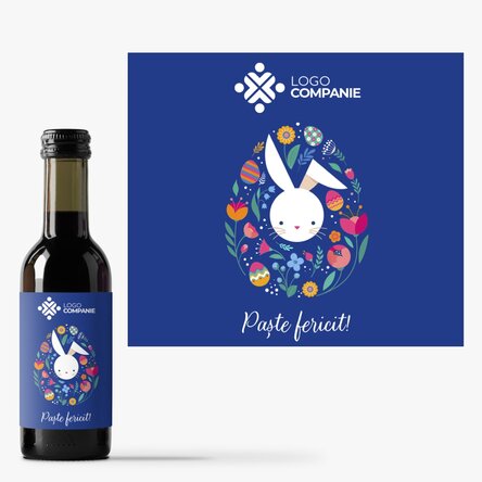 Mini sticluță de vin personalizată cu logo și urare de Paște