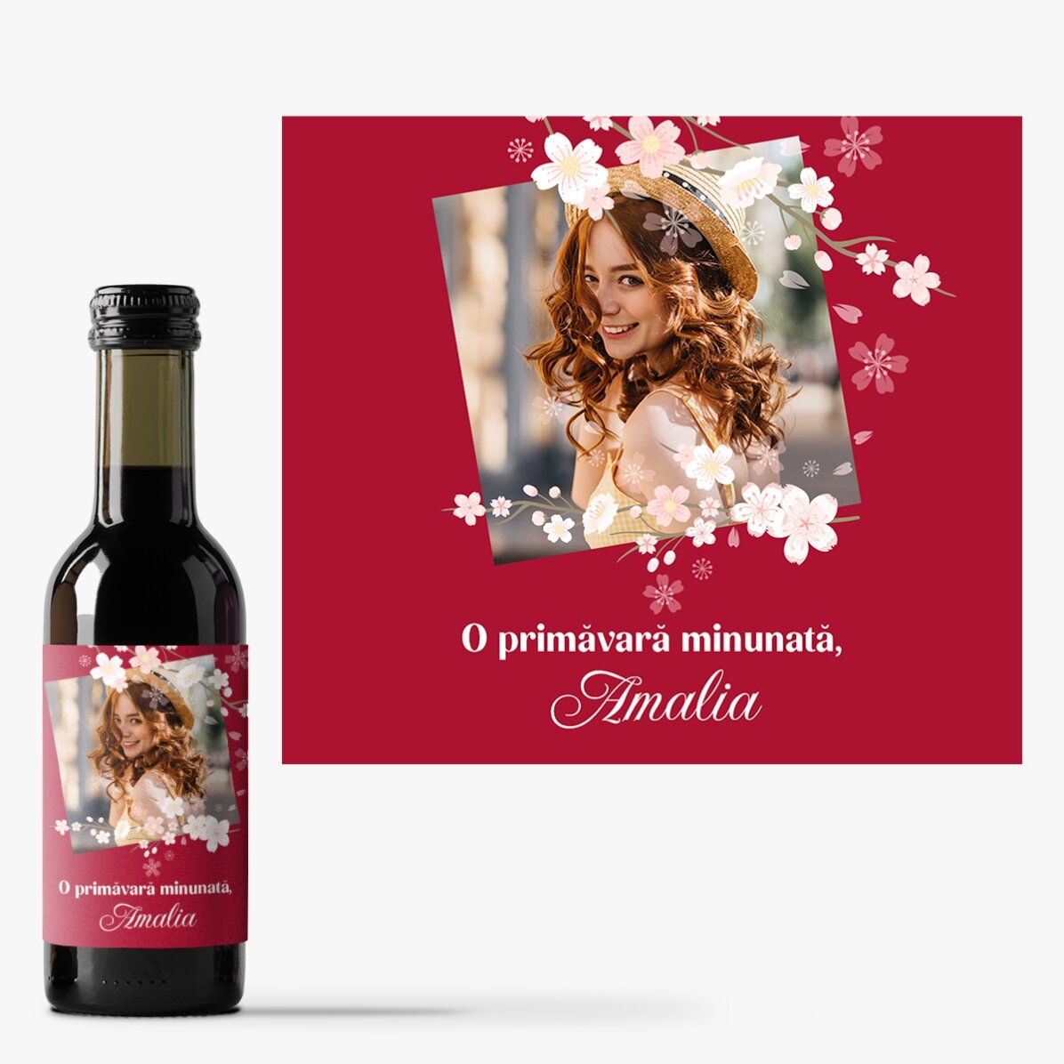 Mini sticluță de vin personalizată cu mesaj și poză - O primăvară minunată