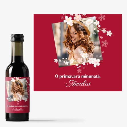 Mini sticluță de vin personalizată cu mesaj și poză - O primăvară minunată