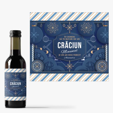 Mini sticluță de vin personalizată cu text - Blue Christmas