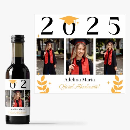 Mini sticluță de vin personalizată cu text și 3 poze - Oficial Absolventă