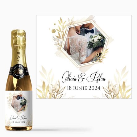 Mini sticluță de vin spumant mărturie personalizată cu o poză și text - Moment special