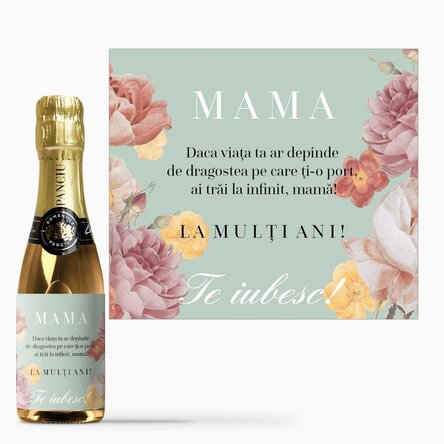 Mini sticluță de vin spumant personalizată cu mesaj - Mamă dragă