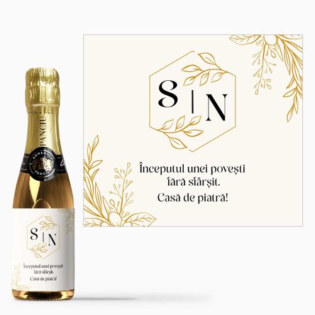 Mini sticluță de vin spumant personalizată cu mesaj - Nuntă 