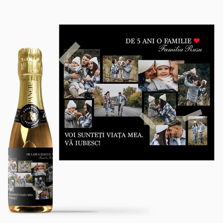 Mini sticluță de vin spumant personalizată cu mesaj și 9 poze
