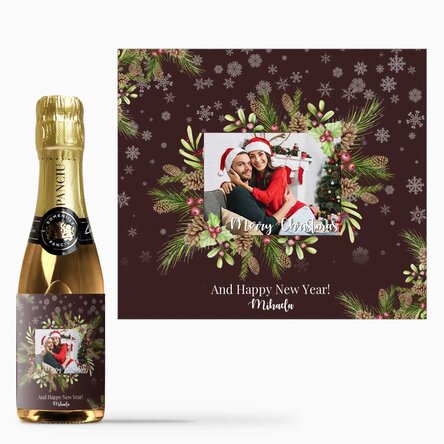 Mini sticluță de vin spumant personalizată cu poză și text - Christmas decorations