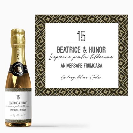 Mini sticluță de vin spumant personalizată cu text - Art deco
