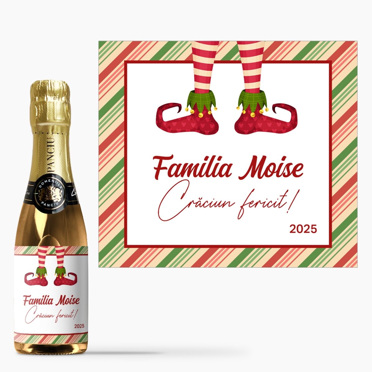 Mini sticluță de vin spumant personalizată cu text - Elf