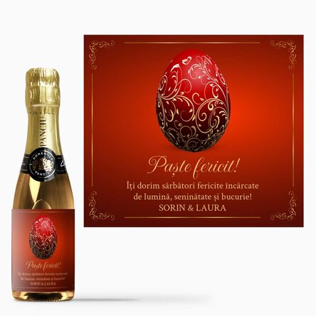 Mini sticluță de vin spumant personalizată cu text - Paște fericit