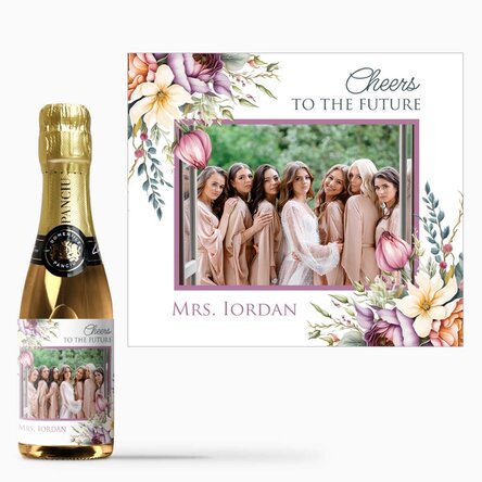 Mini sticluță de vin spumant personalizată cu text și o poză - Cheers