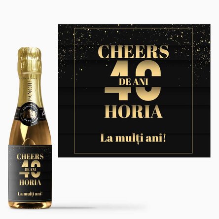 Mini sticluță de vin spumant personalizată cu text zi de naștere - Cheers to you
