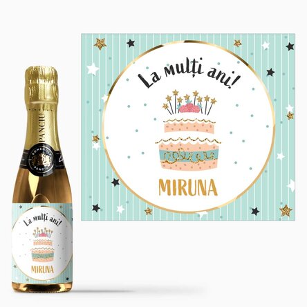 Mini sticluță de vin spumant personalizată pentru zi de naștere - Happy Birthday!