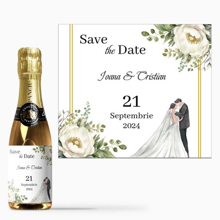 Mini sticluță de vin spumant personalizată save the date - Wedding