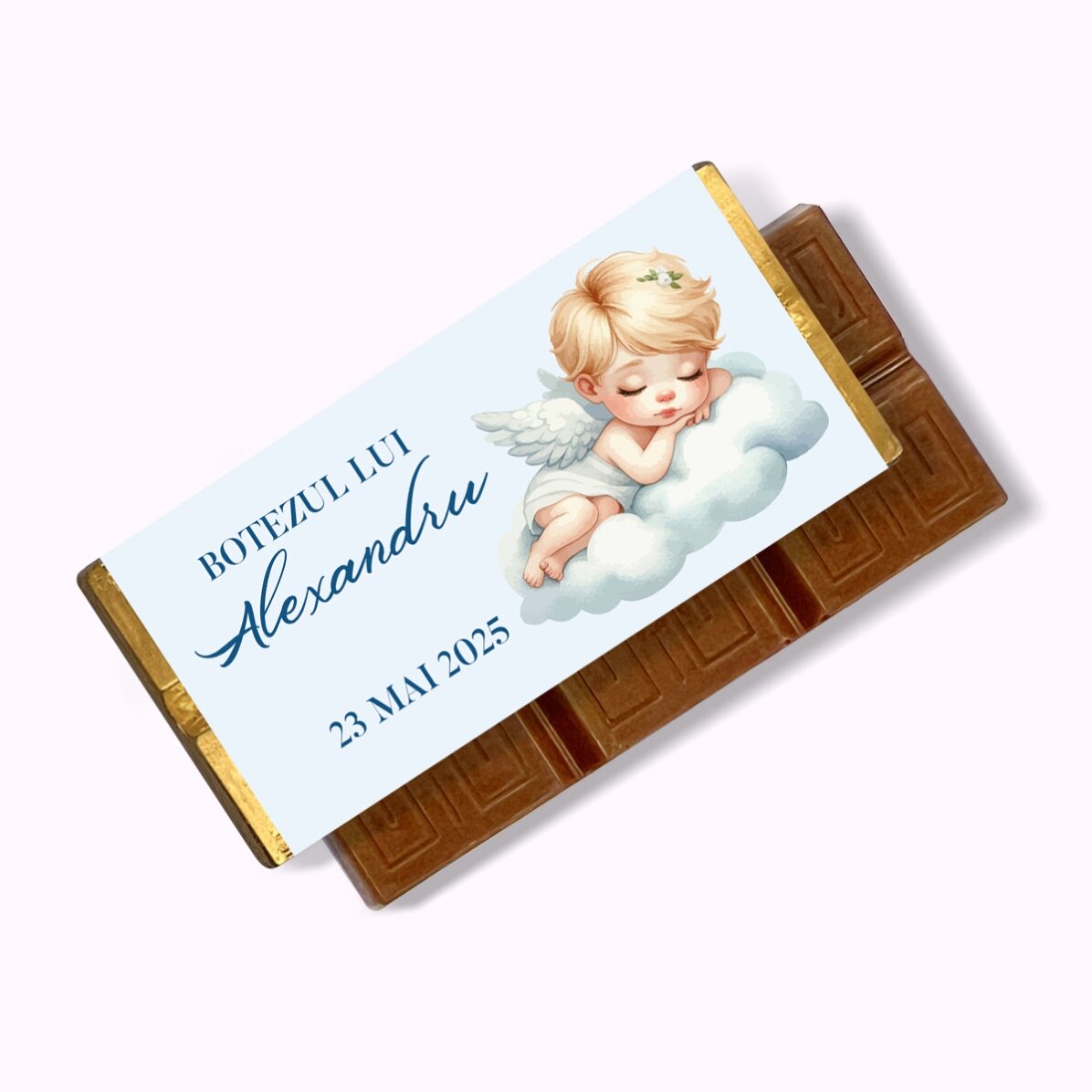 Mini tabletă de ciocolată mărturie personalizată cu mesaj pentru botez