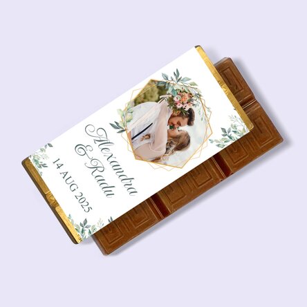 Mini tabletă de ciocolată mărturie personalizată cu poză și text - Elegance