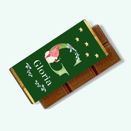 Mini tabletă de ciocolată personalizată cu initială de Crăciun