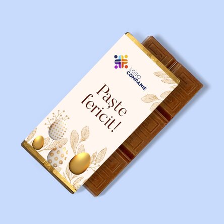 Mini tabletă de ciocolată personalizată cu logo și mesaj - Gold Easter