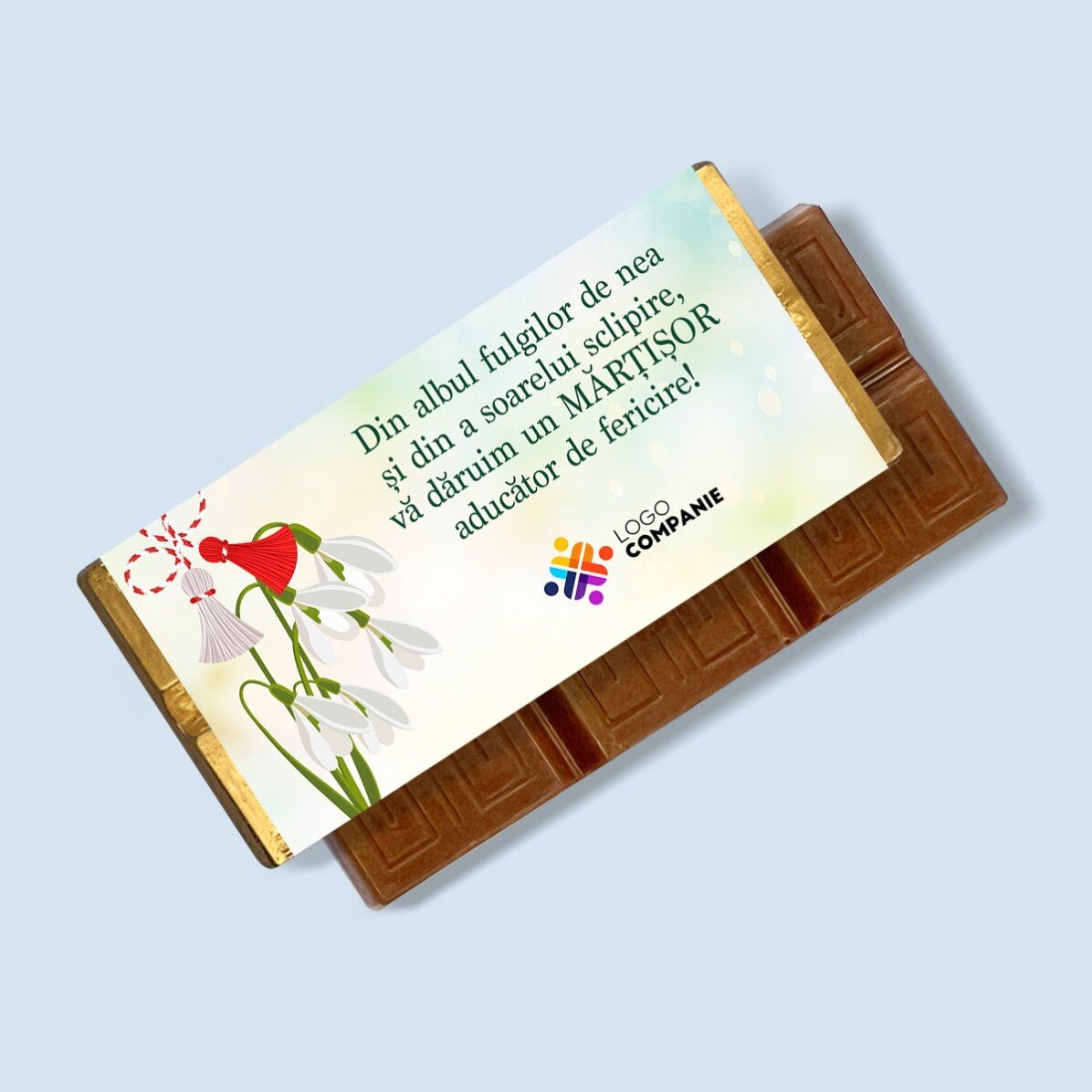 Mini tabletă de ciocolată personalizată cu logo și mesaj - Mărțișor