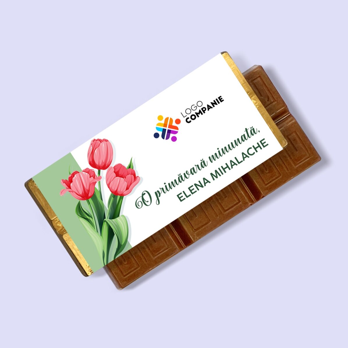Mini tabletă de ciocolată personalizată cu logo și mesaj - O primăvară minunată