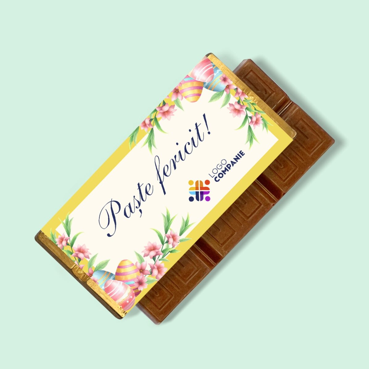 Mini tabletă de ciocolată personalizată cu logo și mesaj - Paște fericit