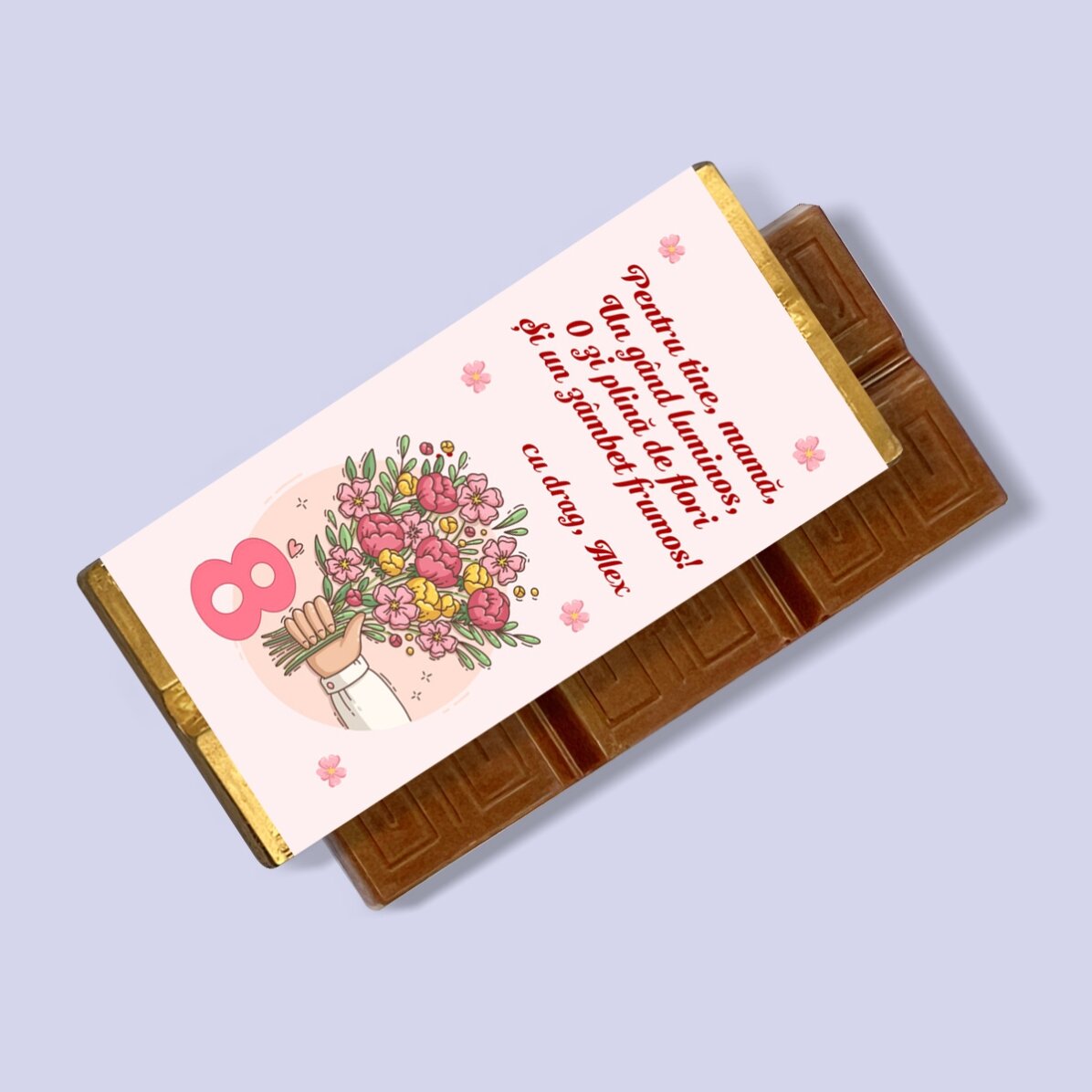 Mini tabletă de ciocolată personalizată cu mesaj - Buchet de flori