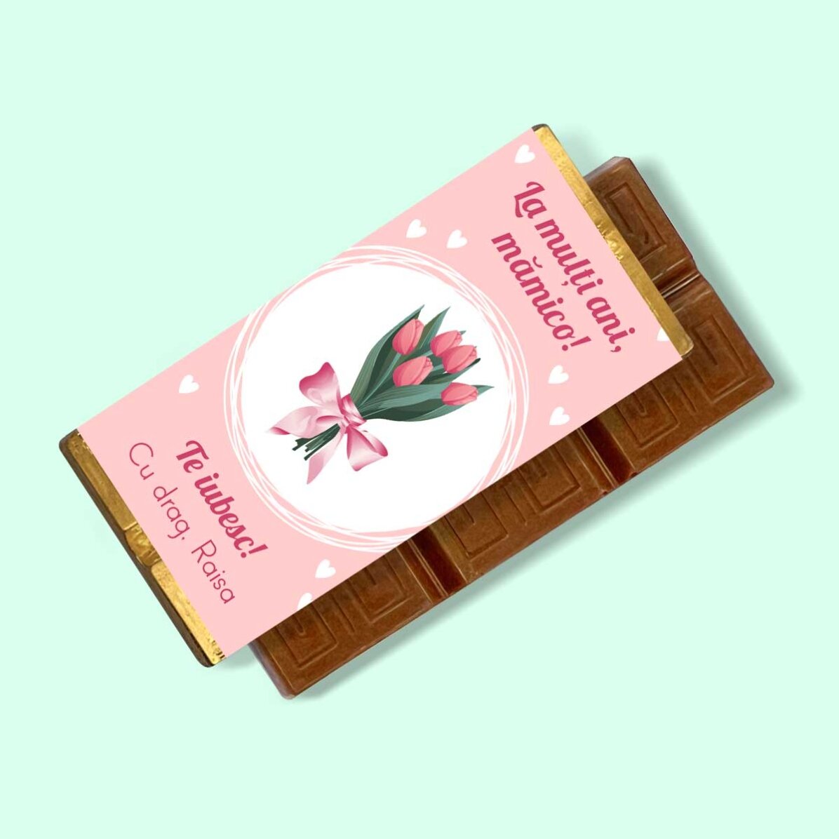 Mini tabletă de ciocolată personalizată cu mesaj - Flowers