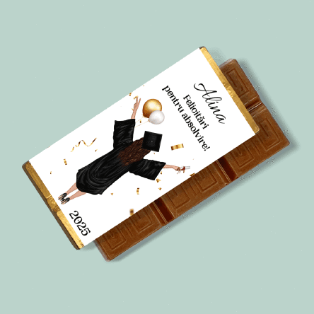 Mini tabletă de ciocolată personalizată cu mesaj pentru absolvenți