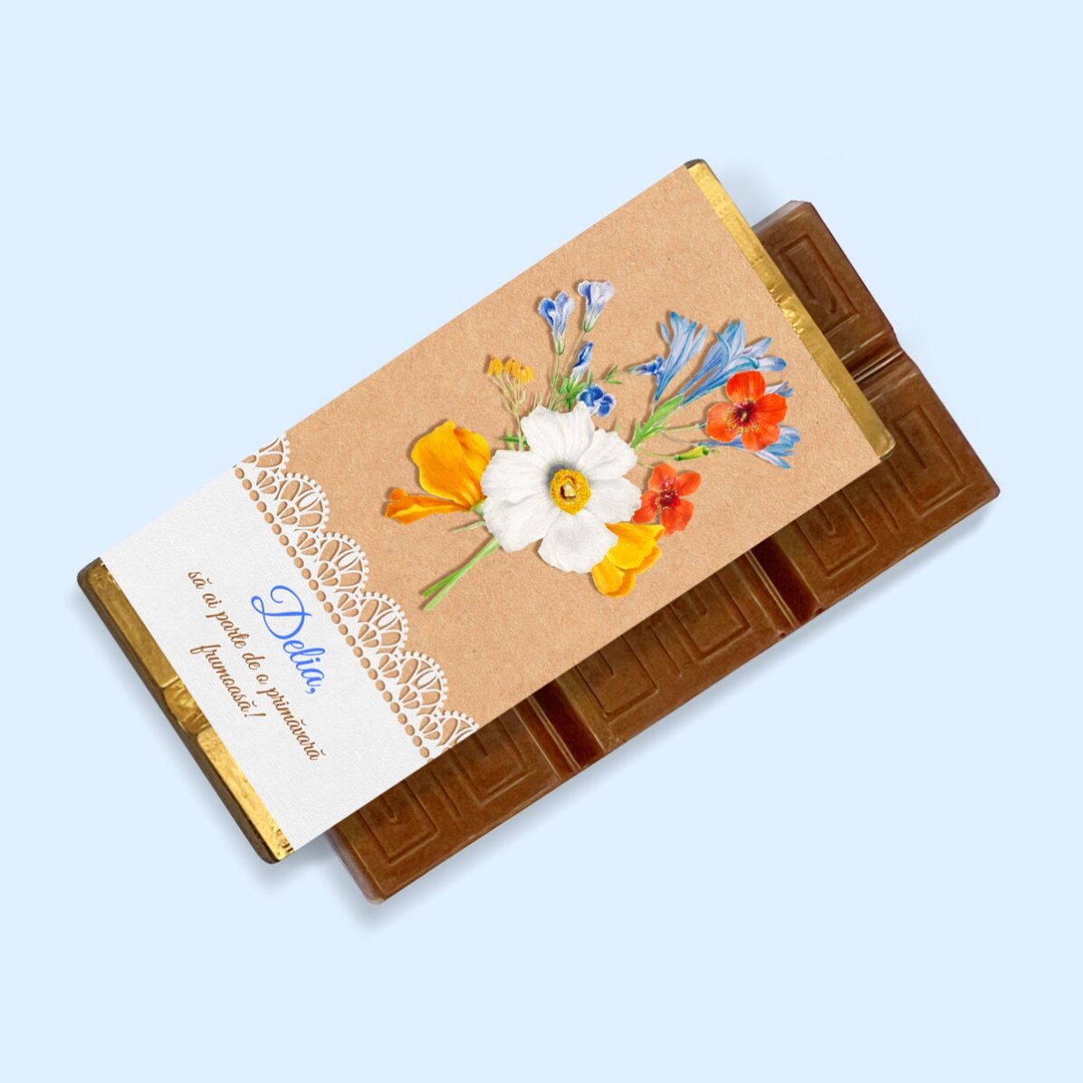 Mini tabletă de ciocolată personalizată cu mesaj - Primăvara frumoasă